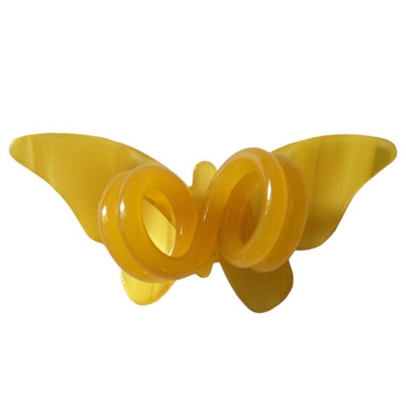 Vintage Butterfly Scarf Clip Holder Slide Lucite Marbled Yellow Mid Century Mod. - Picture 10 of 16
